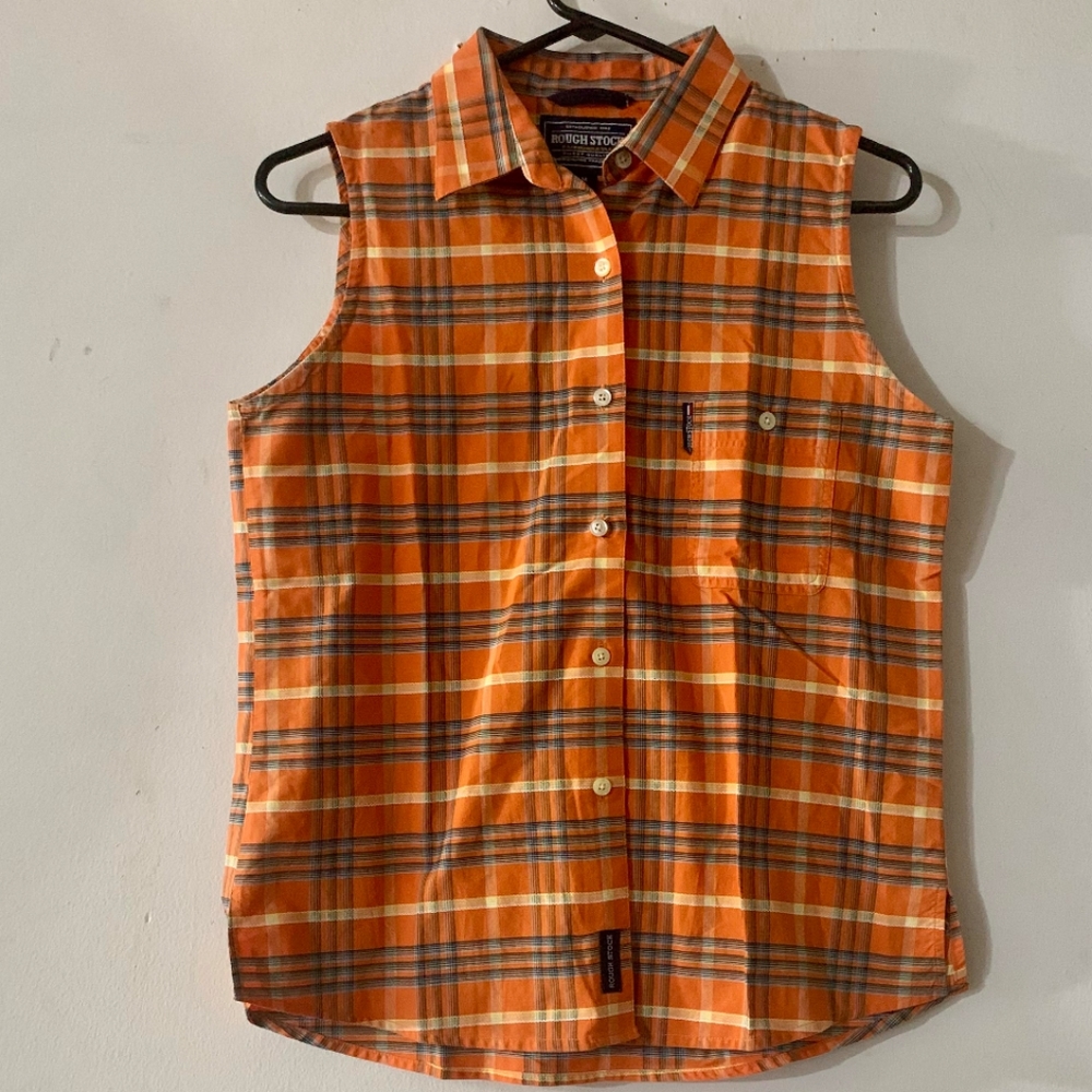 Rough Stock sz Med Orange Striped Sleeveless Blouse